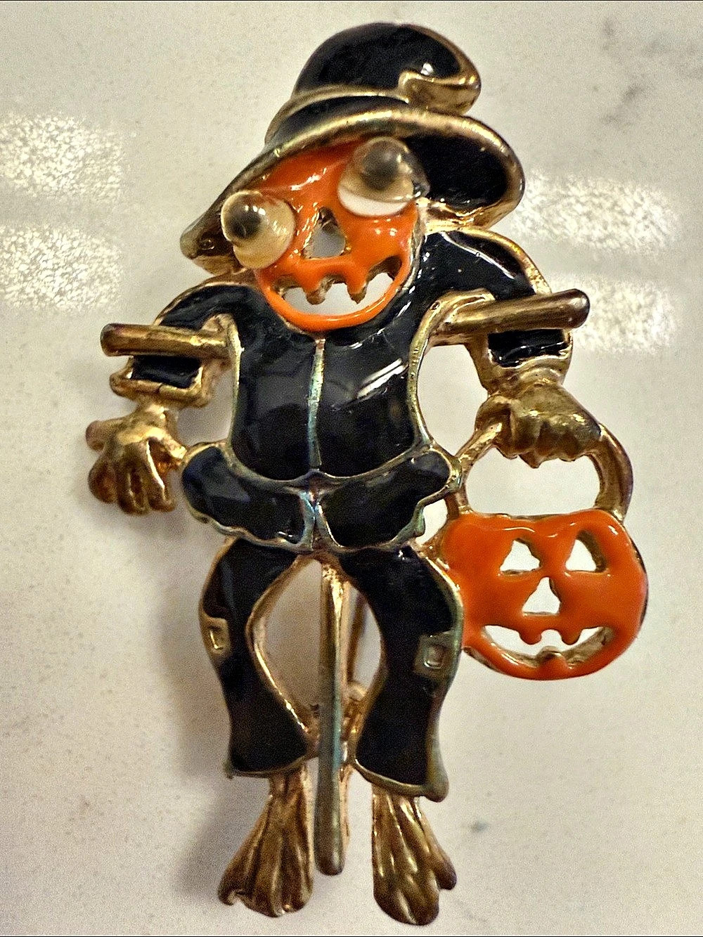 Halloween Jester Brooch in Black & Orange